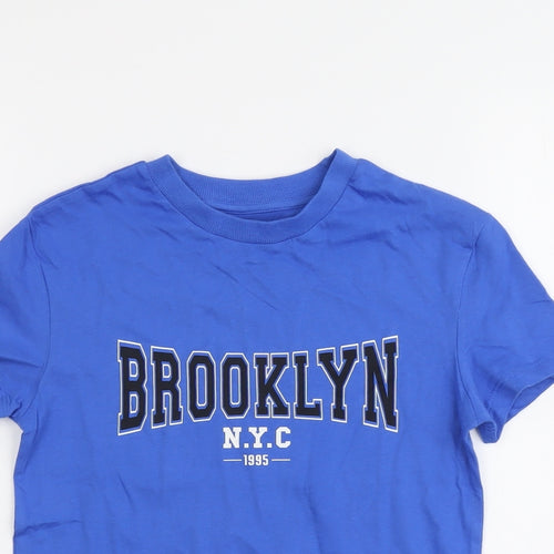 Marks and Spencer Boys Blue Cotton Basic T-Shirt Size 7-8 Years Round Neck Pullover - Brooklyn NYC