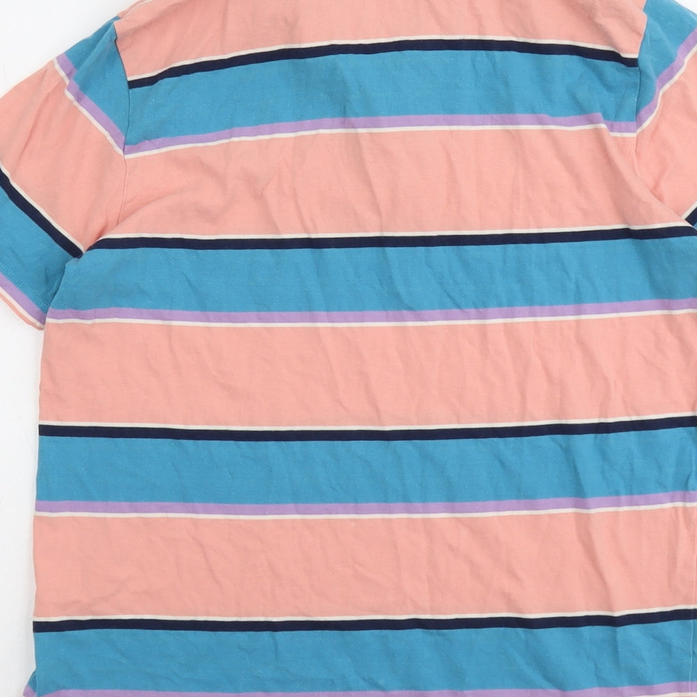 NEXT Mens Multicoloured Striped Cotton Polo Size M Collared Button