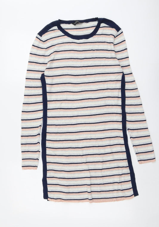 Marks and Spencer Womens Multicoloured Striped Polyester Jumper Dress Size 16 Round Neck Pullover