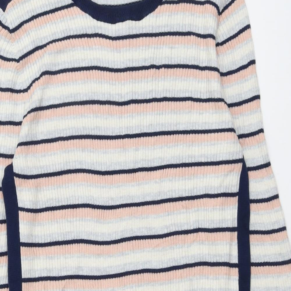Marks and Spencer Womens Multicoloured Striped Polyester Jumper Dress Size 16 Round Neck Pullover