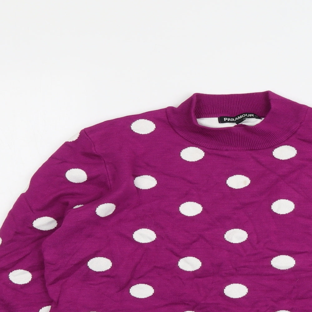 Paramour Womens Purple High Neck Polka Dot Viscose Pullover Jumper Size L