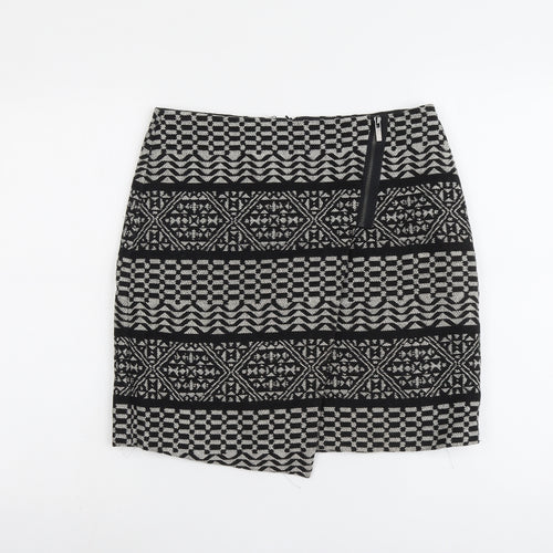 Marks and Spencer Womens Black Geometric Acrylic A-Line Skirt Size 10 Zip