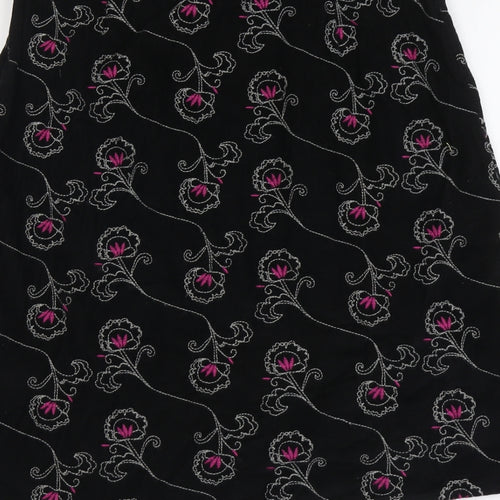 John Lewis Womens Black Floral Cotton A-Line Skirt Size 12 Zip
