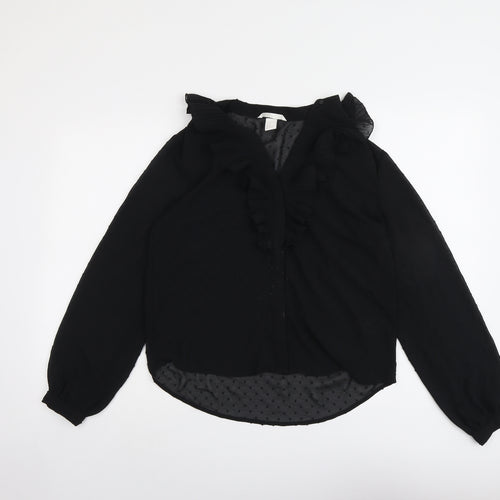 H&M Womens Black Polka Dot Polyester Basic Blouse Size 8 V-Neck