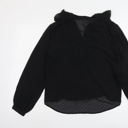 H&M Womens Black Polka Dot Polyester Basic Blouse Size 8 V-Neck