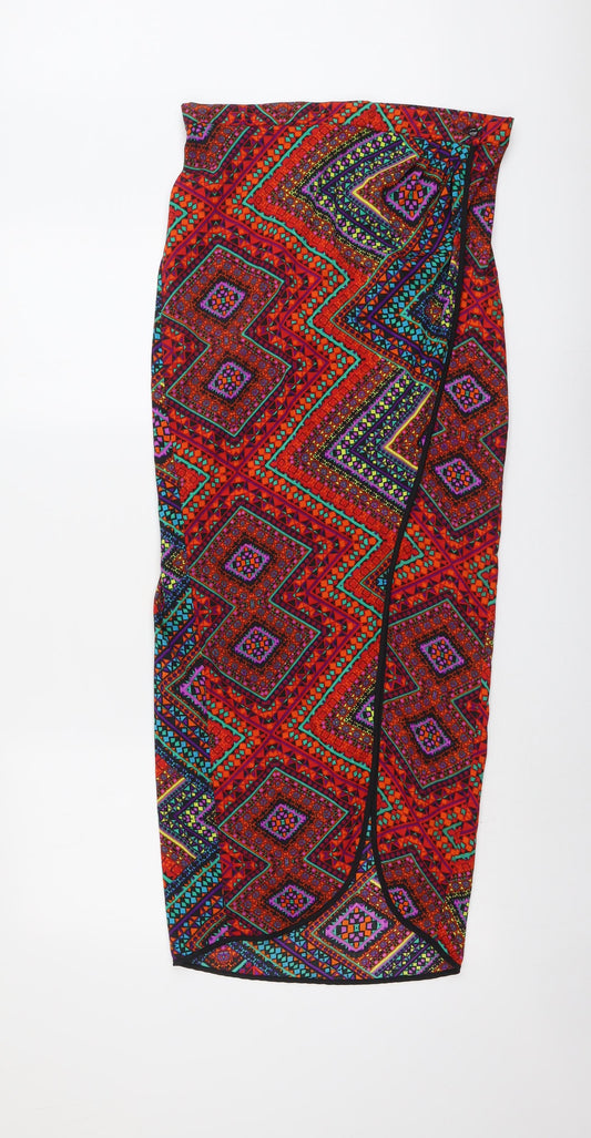 ASOS Womens Multicoloured Geometric Polyester Wrap Skirt Size 12 Button