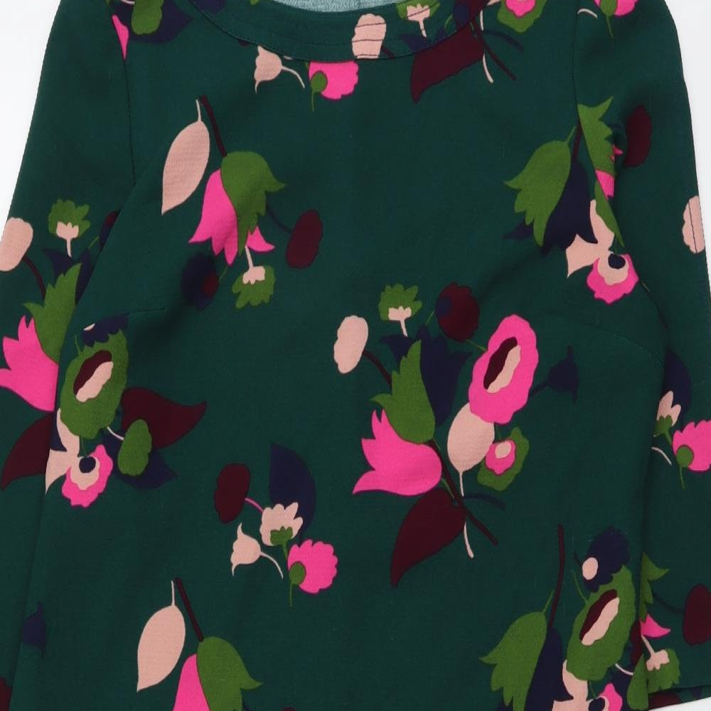 Boden Womens Green Floral Polyester A-Line Size 14 Round Neck Pullover