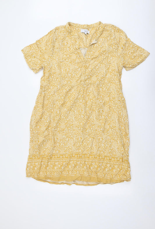 NEXT Womens Yellow Geometric Linen A-Line Size 14 V-Neck Pullover