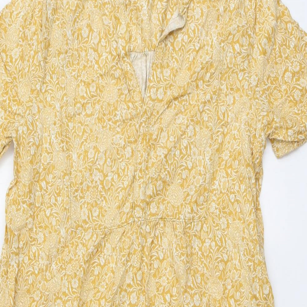 NEXT Womens Yellow Geometric Linen A-Line Size 14 V-Neck Pullover