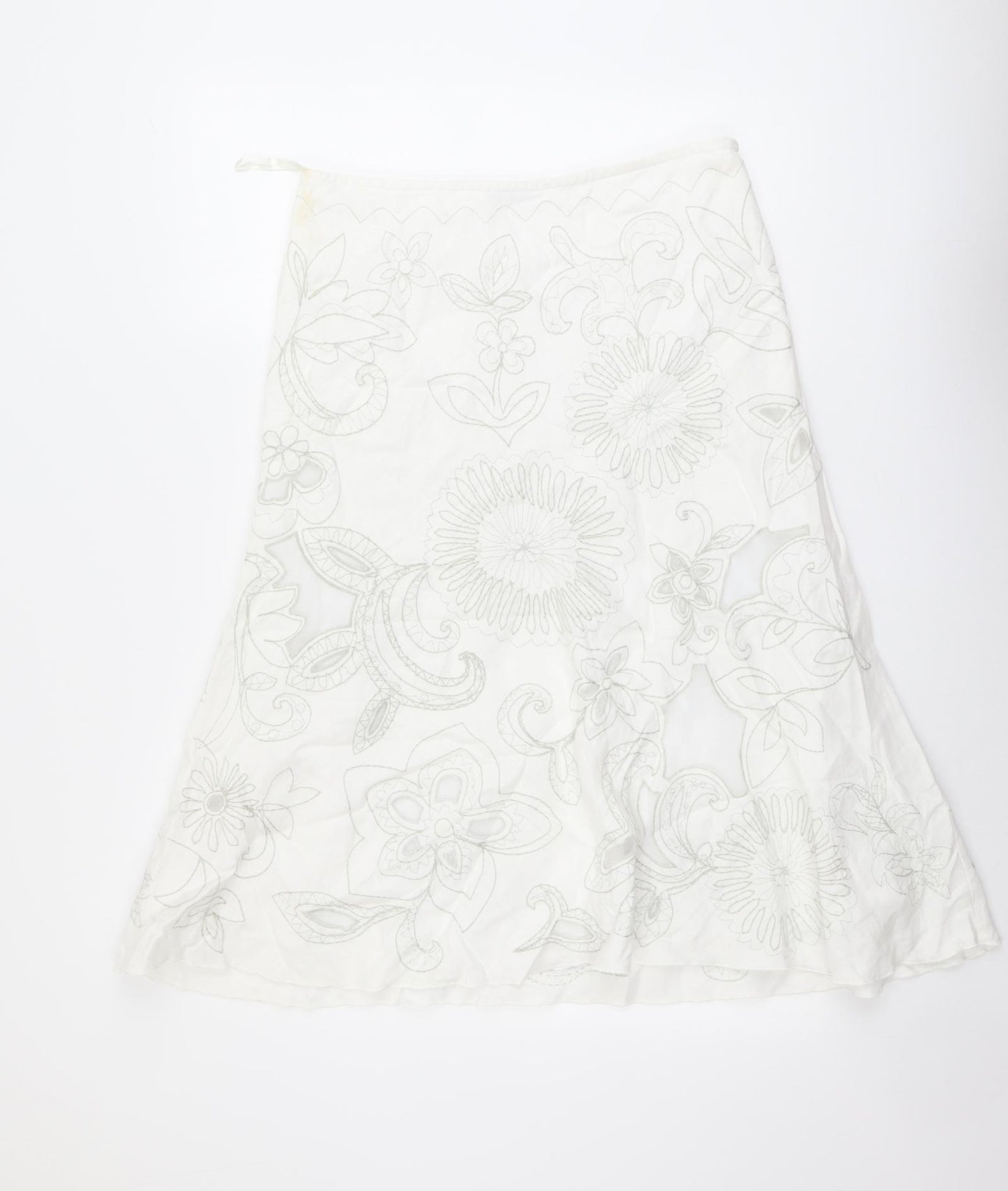 Per Una Womens White Geometric Linen Swing Skirt Size 12 Zip