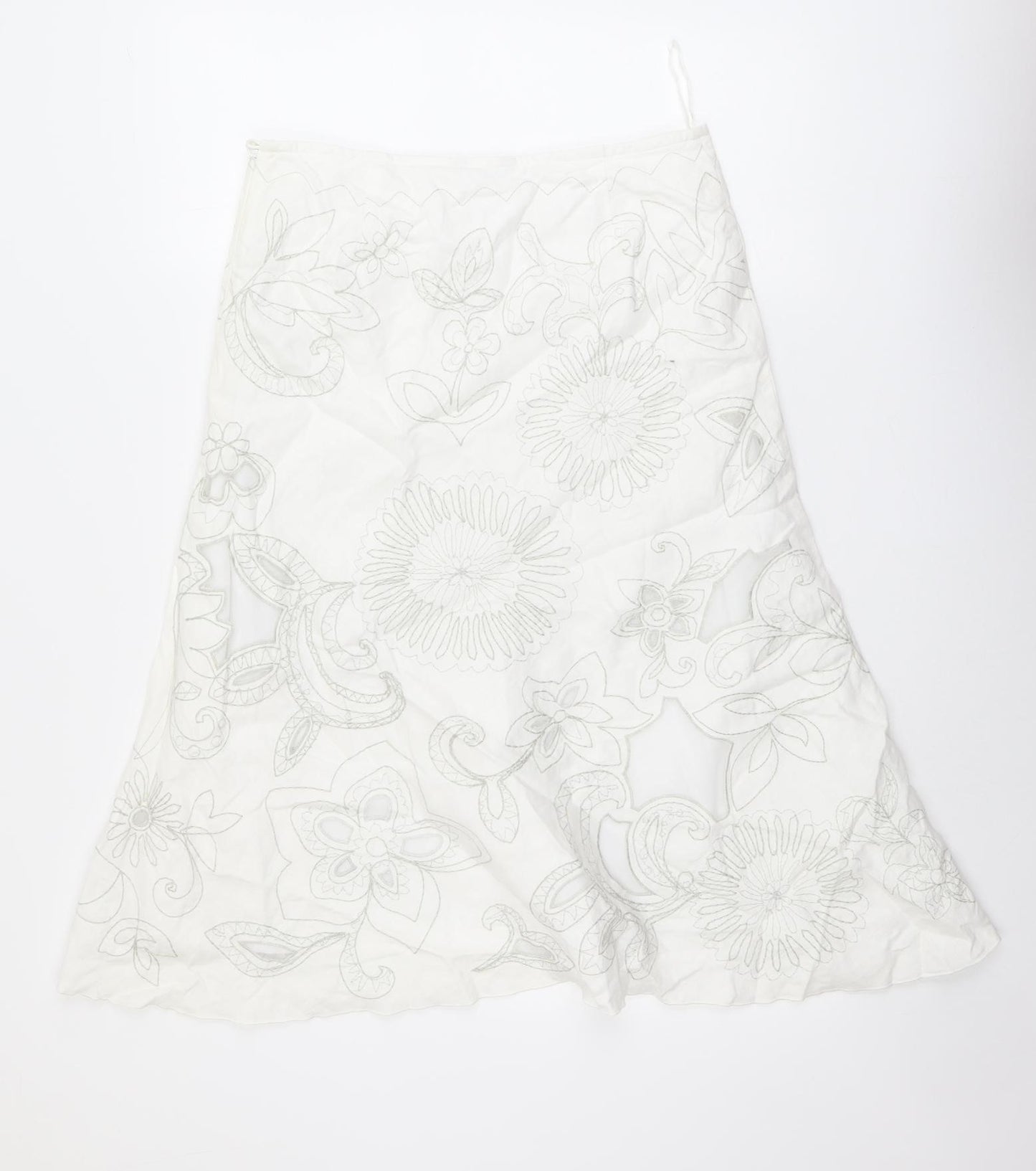 Per Una Womens White Geometric Linen Swing Skirt Size 12 Zip