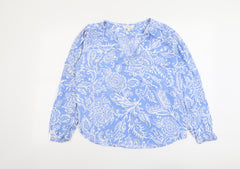 Per Una Womens Blue Floral Viscose Basic Blouse Size 10 V-Neck