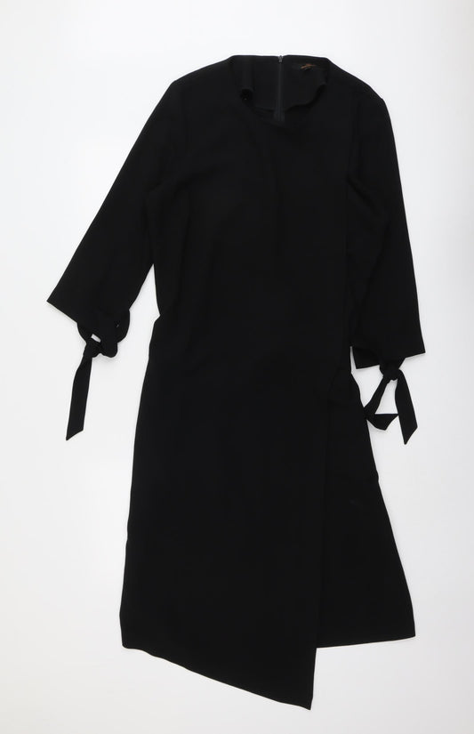 NEXT Womens Black Polyester Wrap Dress Size 14 Round Neck Zip