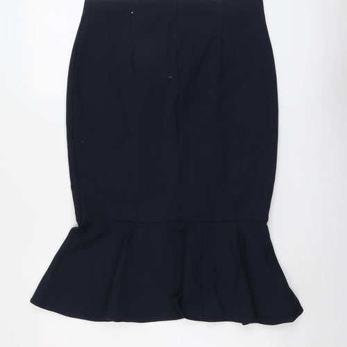 Marks and Spencer Womens Blue Viscose Trumpet Skirt Size 14 Zip