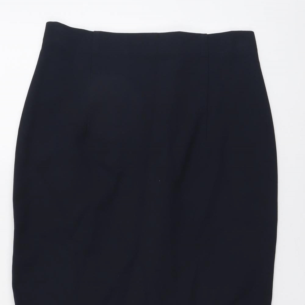 Marks and Spencer Womens Blue Viscose Trumpet Skirt Size 14 Zip