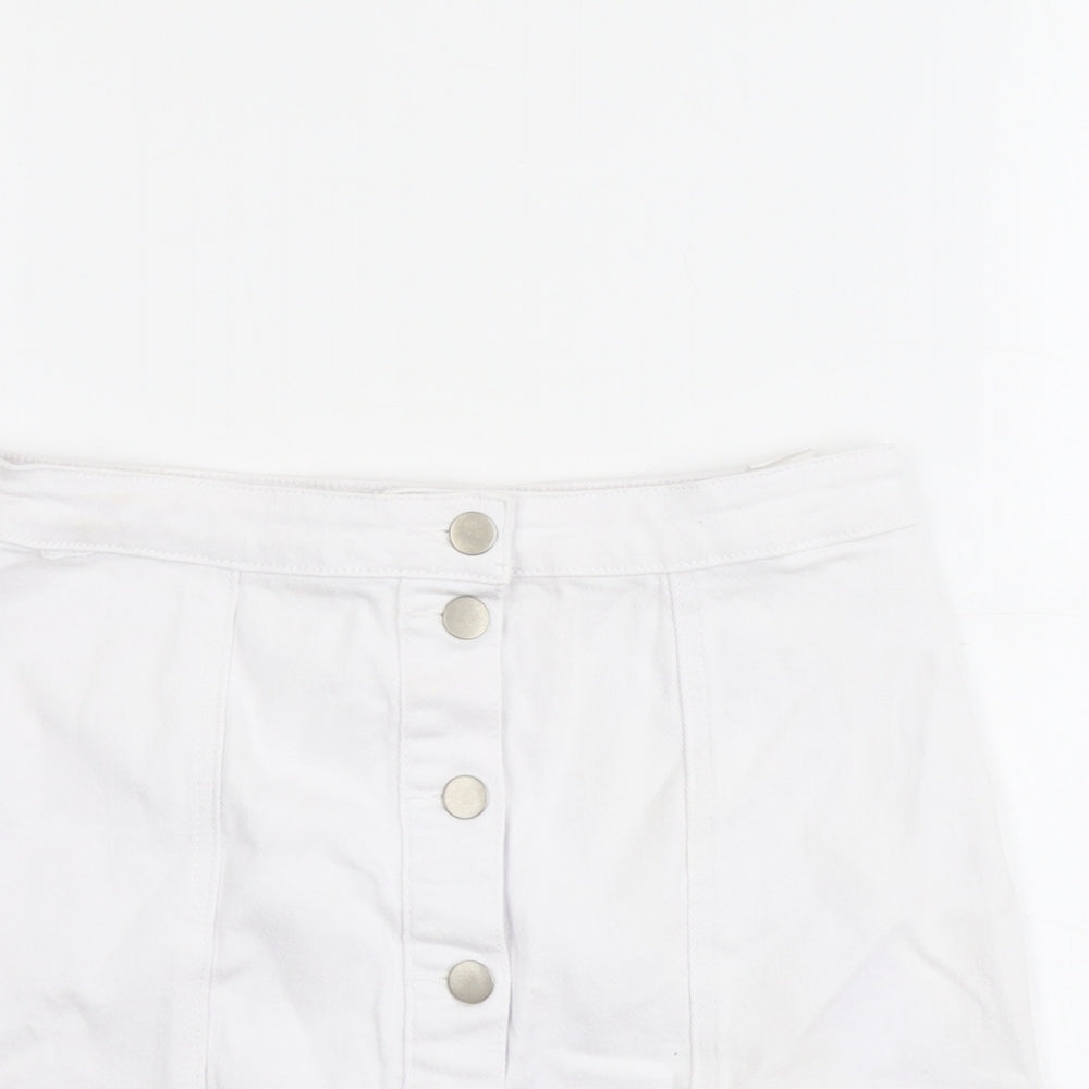 Boohoo Womens White Cotton A-Line Skirt Size 10 Button