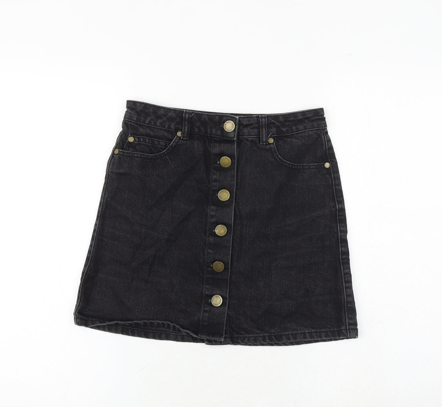 Miss Selfridge Womens Black Cotton A-Line Skirt Size 8 Button