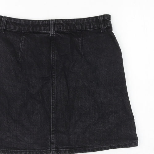 Miss Selfridge Womens Black Cotton A-Line Skirt Size 8 Button