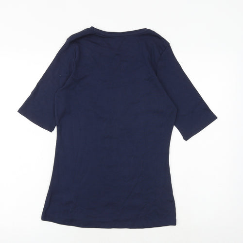 Marks and Spencer Womens Blue 100% Cotton Basic T-Shirt Size 14 Scoop Neck