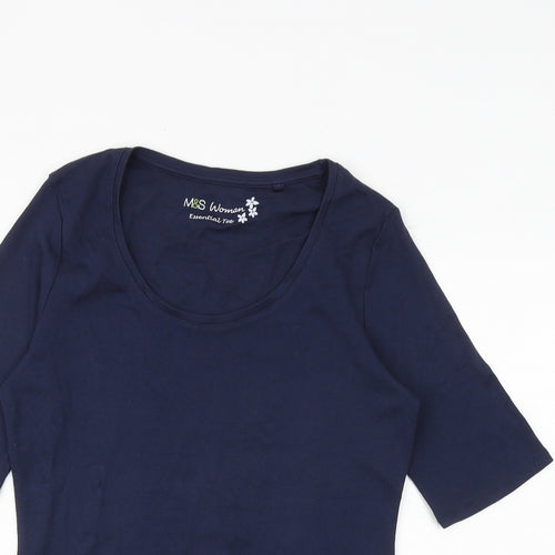 Marks and Spencer Womens Blue 100% Cotton Basic T-Shirt Size 14 Scoop Neck