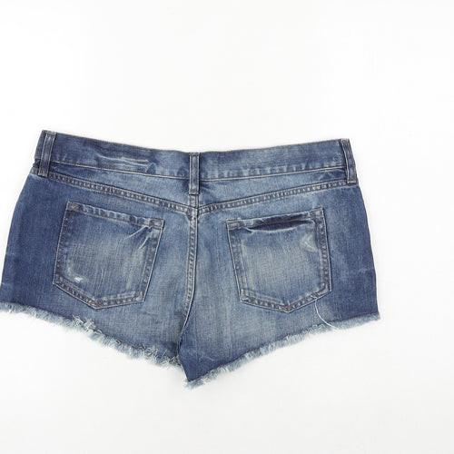 NEXT Womens Blue Cotton Cut-Off Shorts Size 14 Regular Zip - Frayed Hem