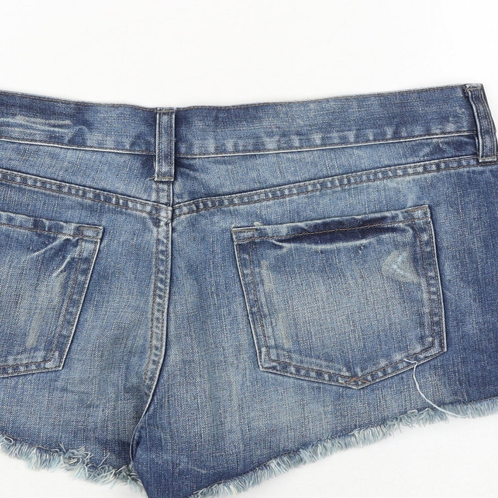 NEXT Womens Blue Cotton Cut-Off Shorts Size 14 Regular Zip - Frayed Hem
