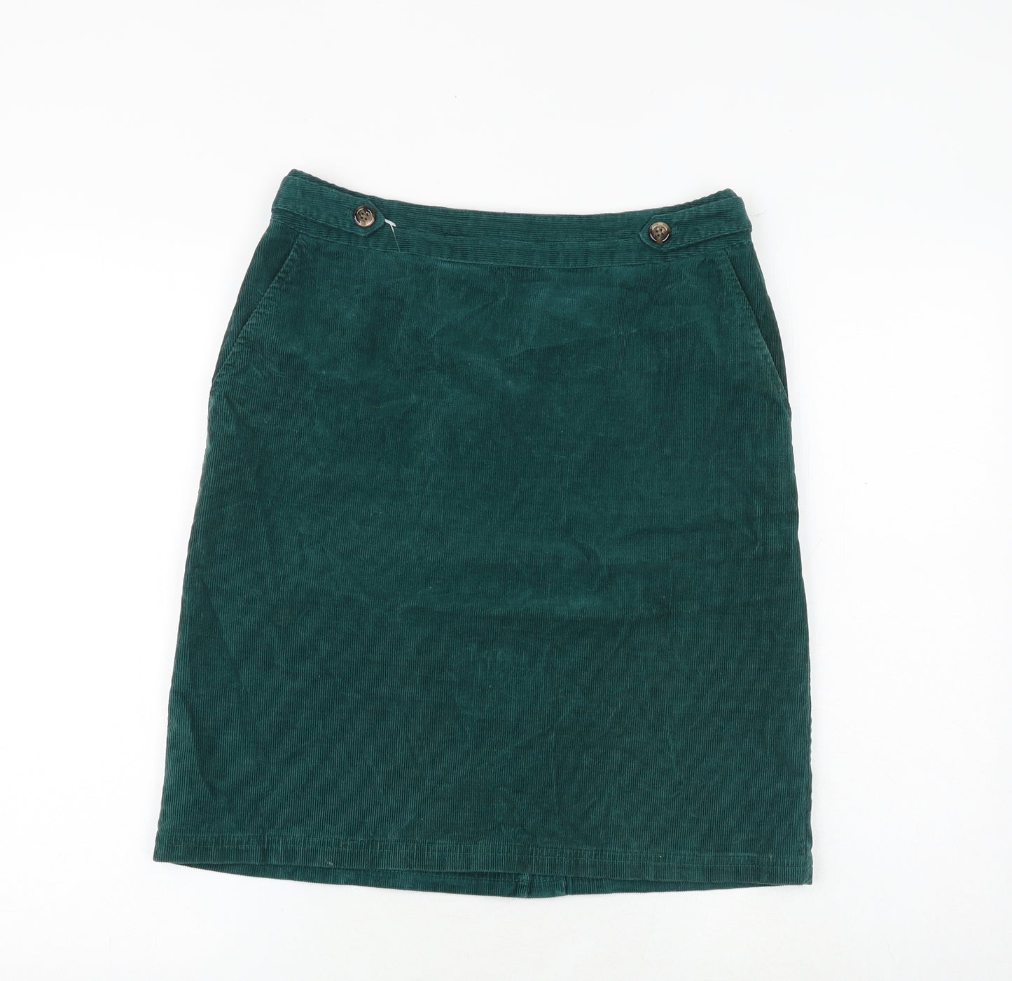 Laura Ashley Womens Green Cotton A-Line Skirt Size 10 Button