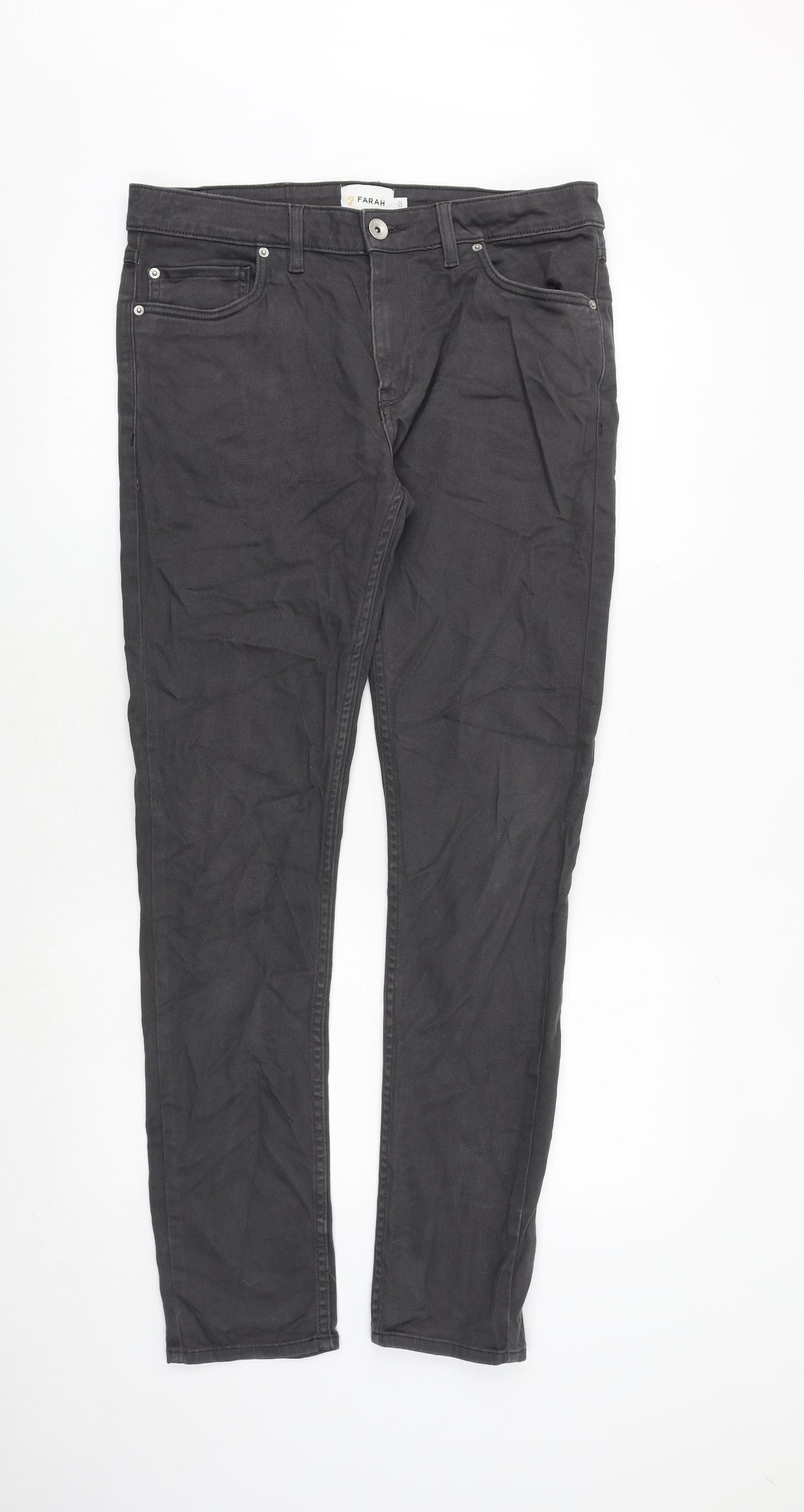 Farah Mens Grey Cotton Skinny Jeans Size 32 in Regular Zip
