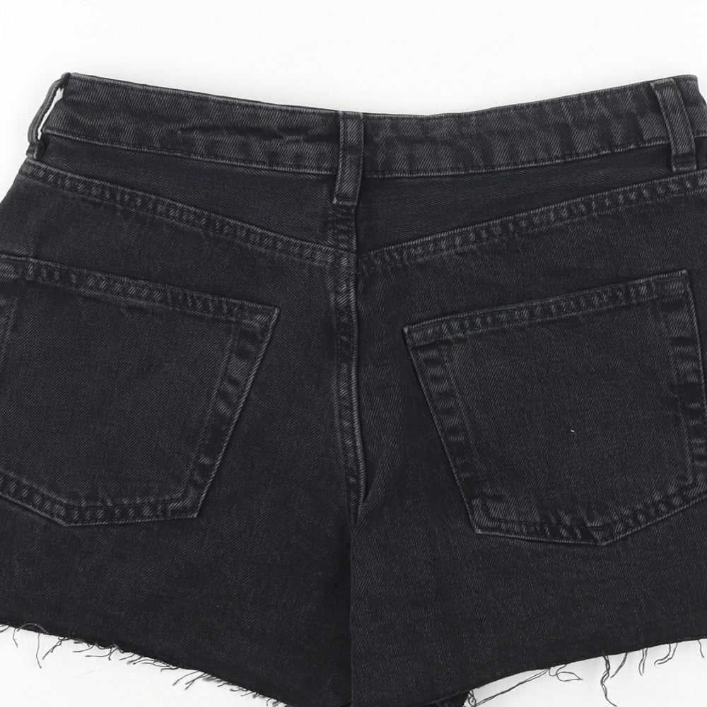 Topshop Womens Black Cotton Cut-Off Shorts Size 6 Regular Zip - Side Stripe Detail