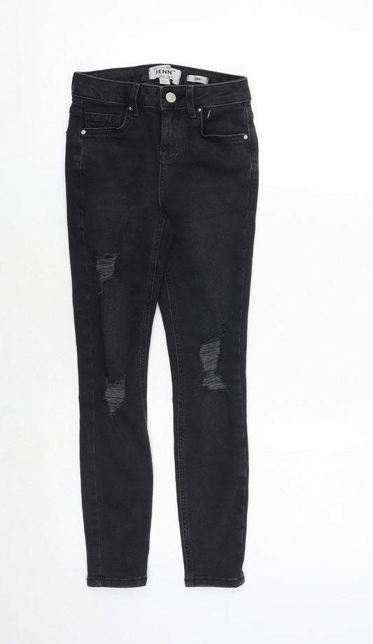 New Look Girls Black Cotton Skinny Jeans Size 9 Years Regular Zip - Distressed