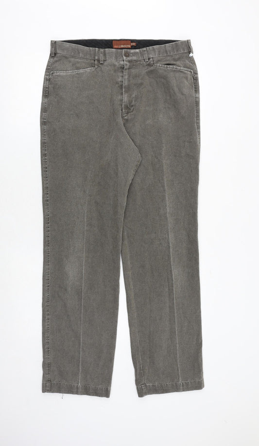 Marks and Spencer Mens Grey Cotton Trousers Size 34 in Regular Zip