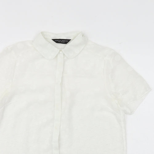 Dorothy Perkins Womens White Polyester Basic Button-Up Size 8 Collared - Textured