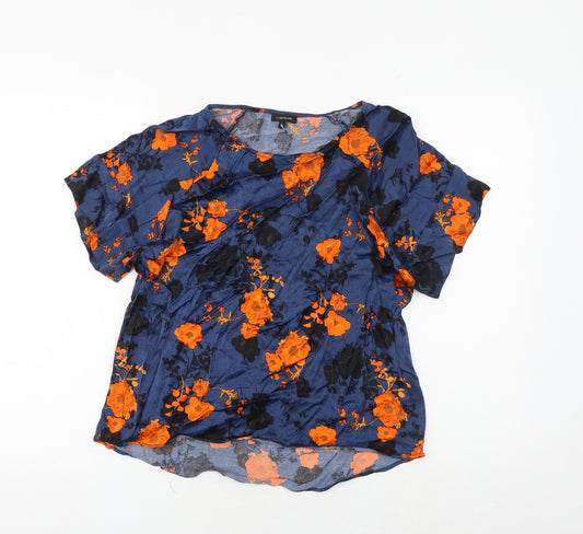 River Island Womens Blue Floral Viscose Basic T-Shirt Size 10 Round Neck