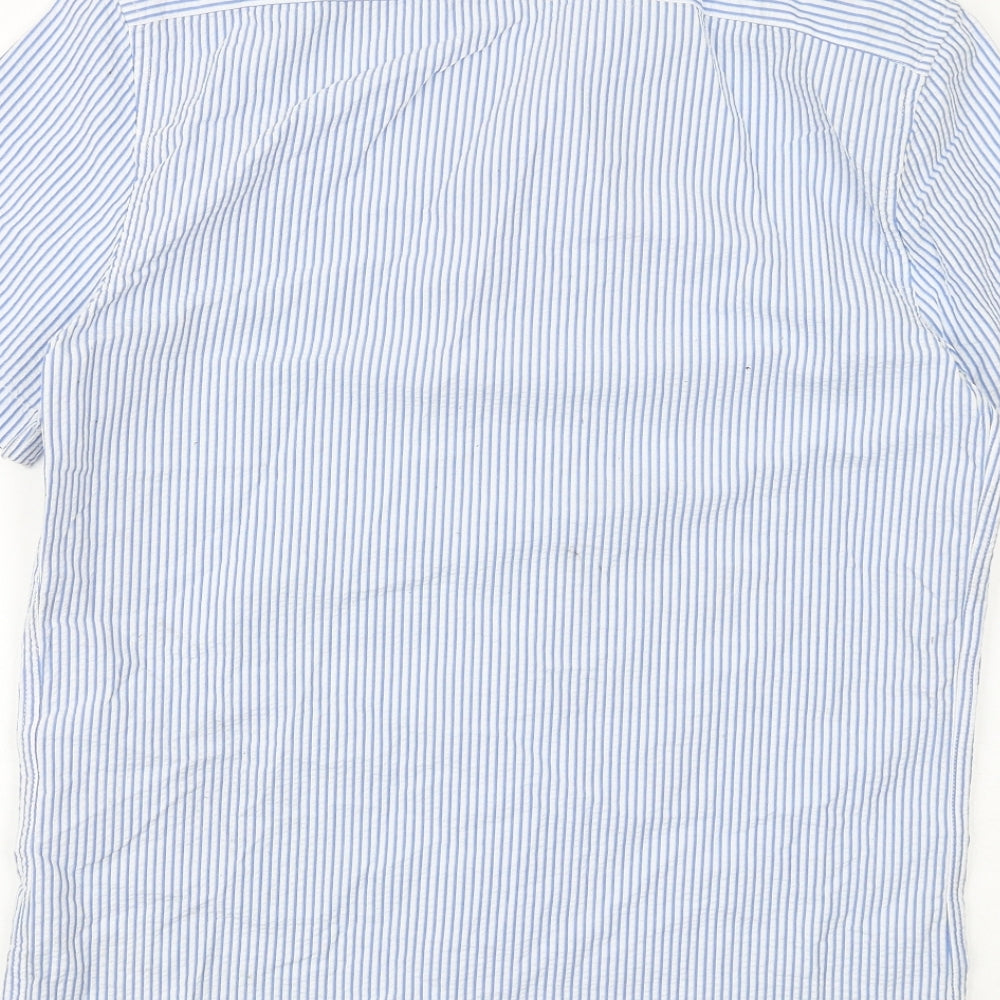 Marks and Spencer Mens Blue Striped Cotton Button-Up Size S Collared Button