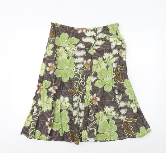 M&Co Womens Brown Floral Cotton Swing Skirt Size 12 Zip