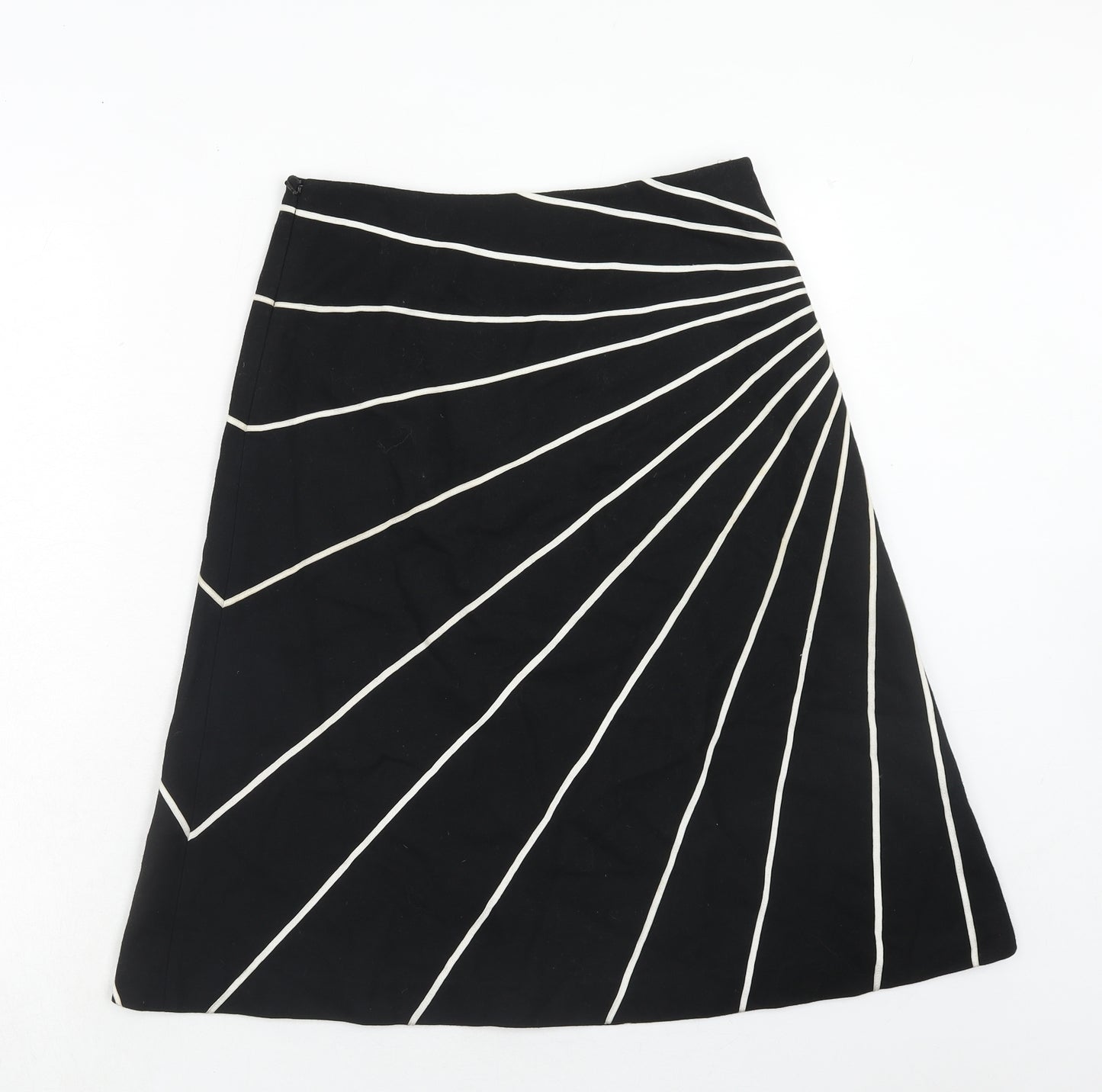 Coast Womens Black Striped Wool Swing Skirt Size 10 Zip