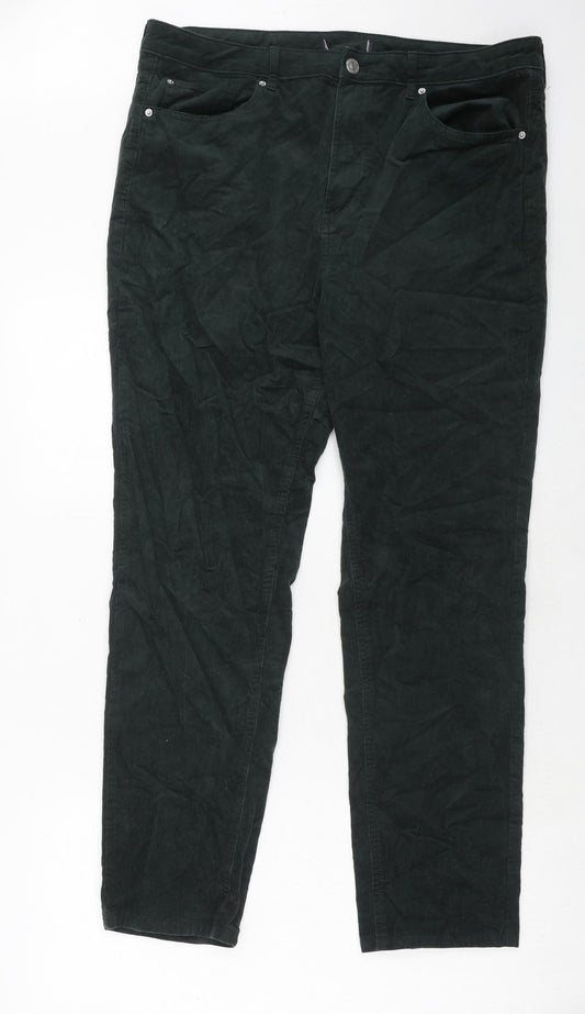 Marks and Spencer Womens Green Polyester Trousers Size 38 in Regular Zip