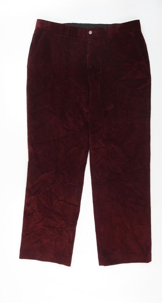Viyella Mens Red Cotton Trousers Size 36 in Regular Zip