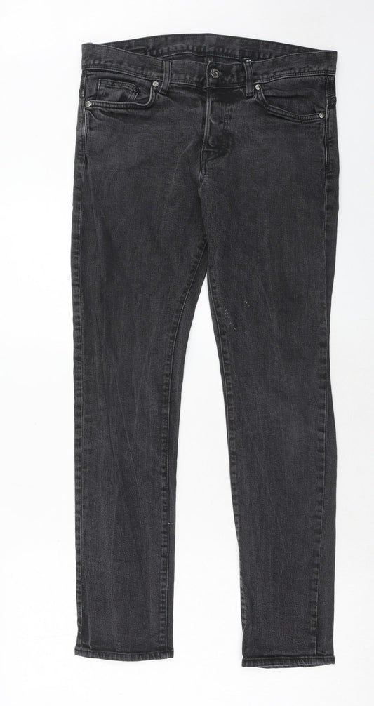 H&M Mens Grey Cotton Skinny Jeans Size 31 in L32 in Slim Button