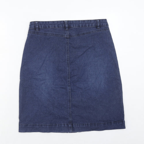 M&Co Womens Blue Cotton A-Line Skirt Size 12 Button
