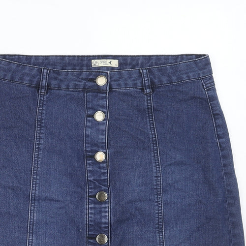 M&Co Womens Blue Cotton A-Line Skirt Size 12 Button