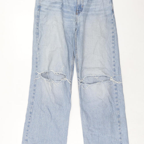 Pull&Bear Womens Blue Cotton Wide-Leg Jeans Size 8 Regular Zip