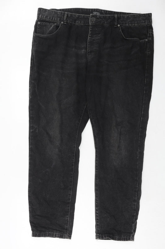 Boohoo Mens Black Cotton Tapered Jeans Size 40 in Slim Zip