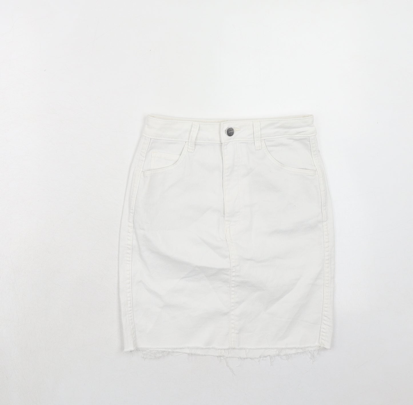 H&M Womens White Cotton A-Line Skirt Size 6 Zip