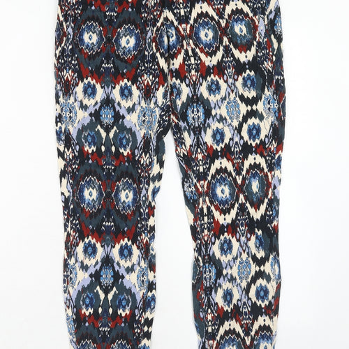 Zara Womens Multicoloured Geometric Cotton Trousers Size S Regular Zip - Mosaic Print