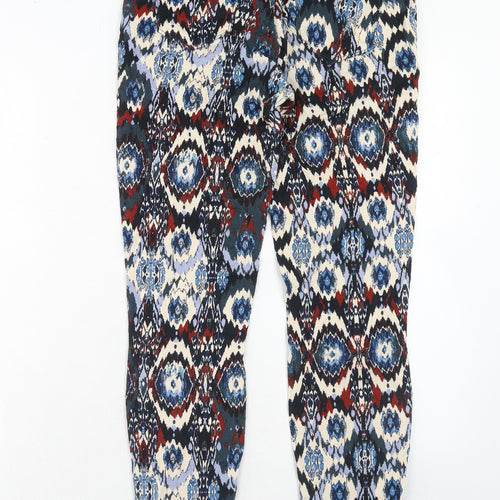 Zara Womens Multicoloured Geometric Cotton Trousers Size S Regular Zip - Mosaic Print