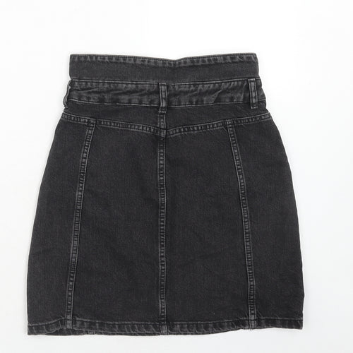 Topshop Womens Black Cotton A-Line Skirt Size 8 Zip