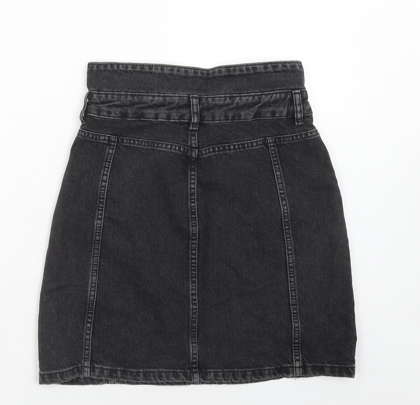 Topshop Womens Black Cotton A-Line Skirt Size 8 Zip