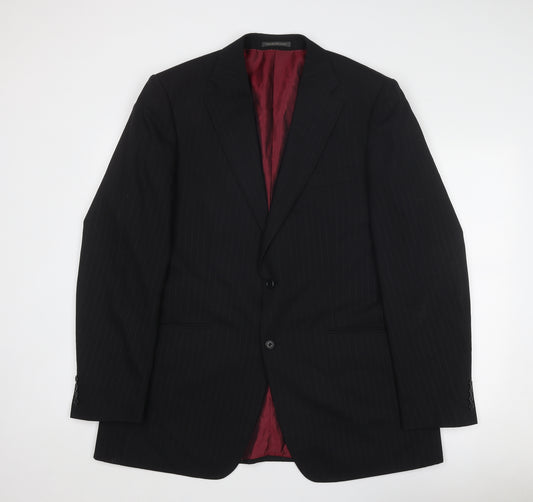 Greenwoods Elite Mens Black Striped Wool Jacket Suit Jacket Size 44 Regular
