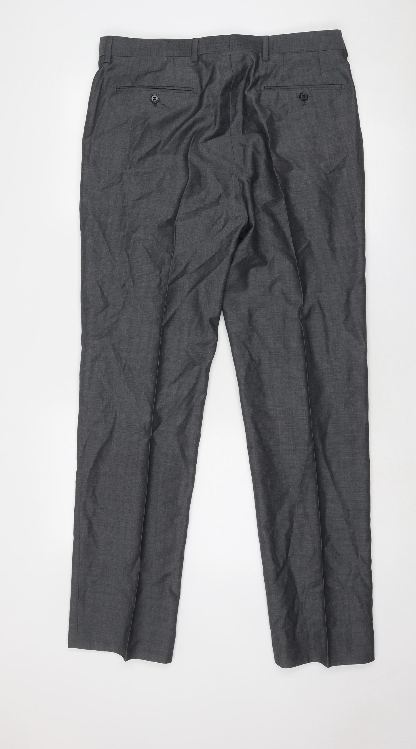Marks and Spencer Mens Grey Wool Dress Pants Trousers Size 34 in Regular Zip